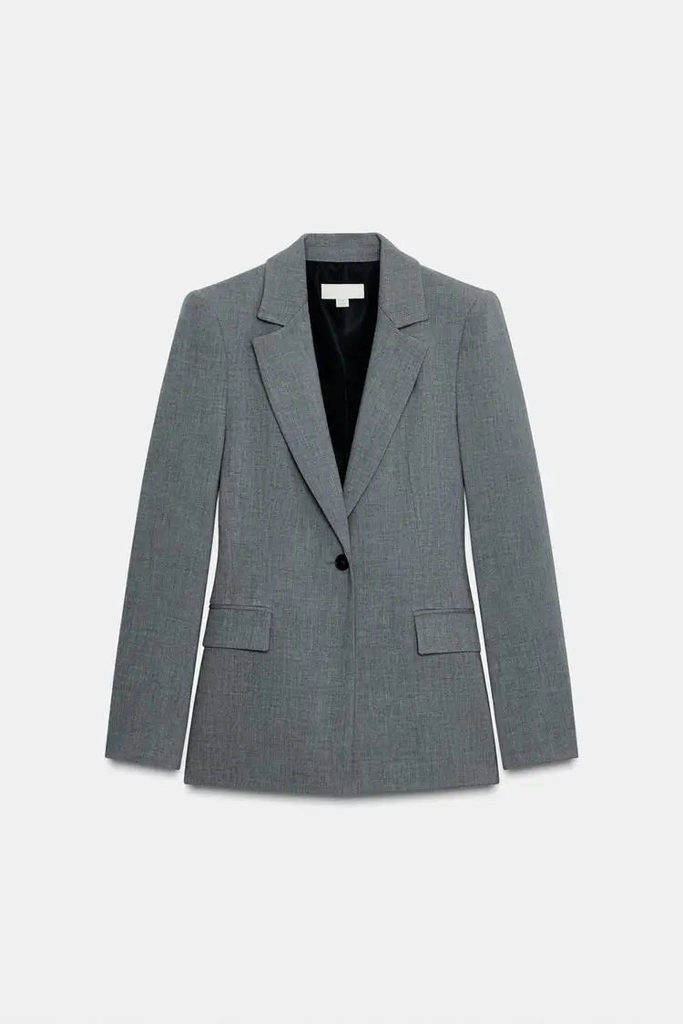Timeless Tailored Shoulder Pad Blazer | Women’s Slim Fit Single Button French Suit Jacket | Office & Business Chic