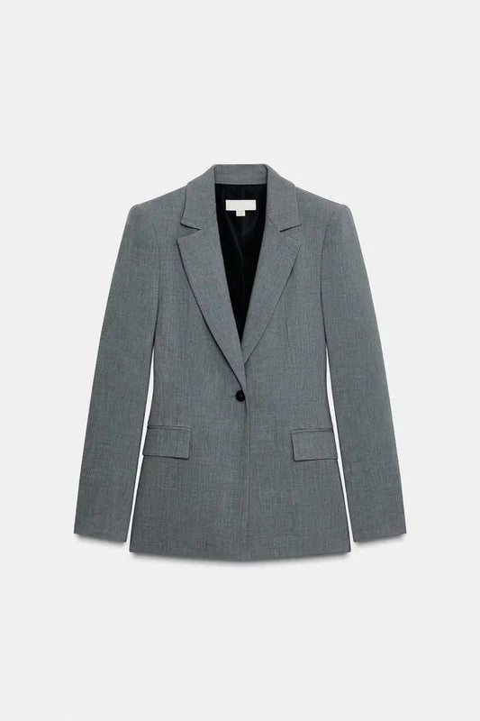 Timeless Tailored Shoulder Pad Blazer | Women’s Slim Fit Single Button French Suit Jacket | Office & Business Chic