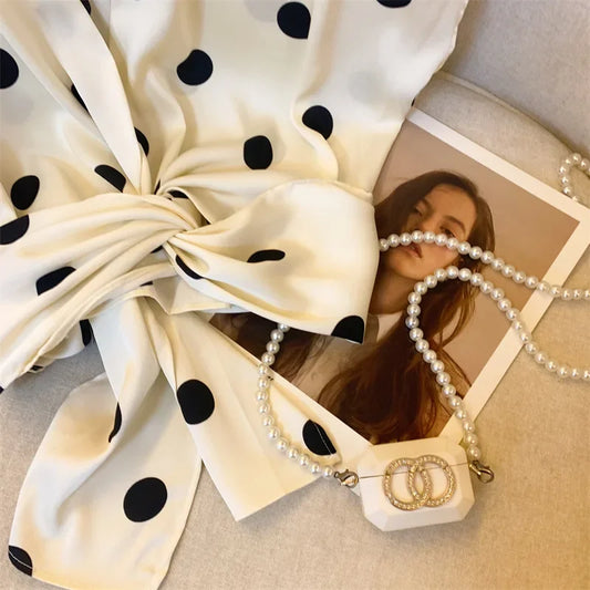 Elegant Polka Dot Tie Front Blouse – Women’s Retro V-Neck Waist Tie Top | French Chic Lightweight Luxury Blouse | Modern Blend Boutique