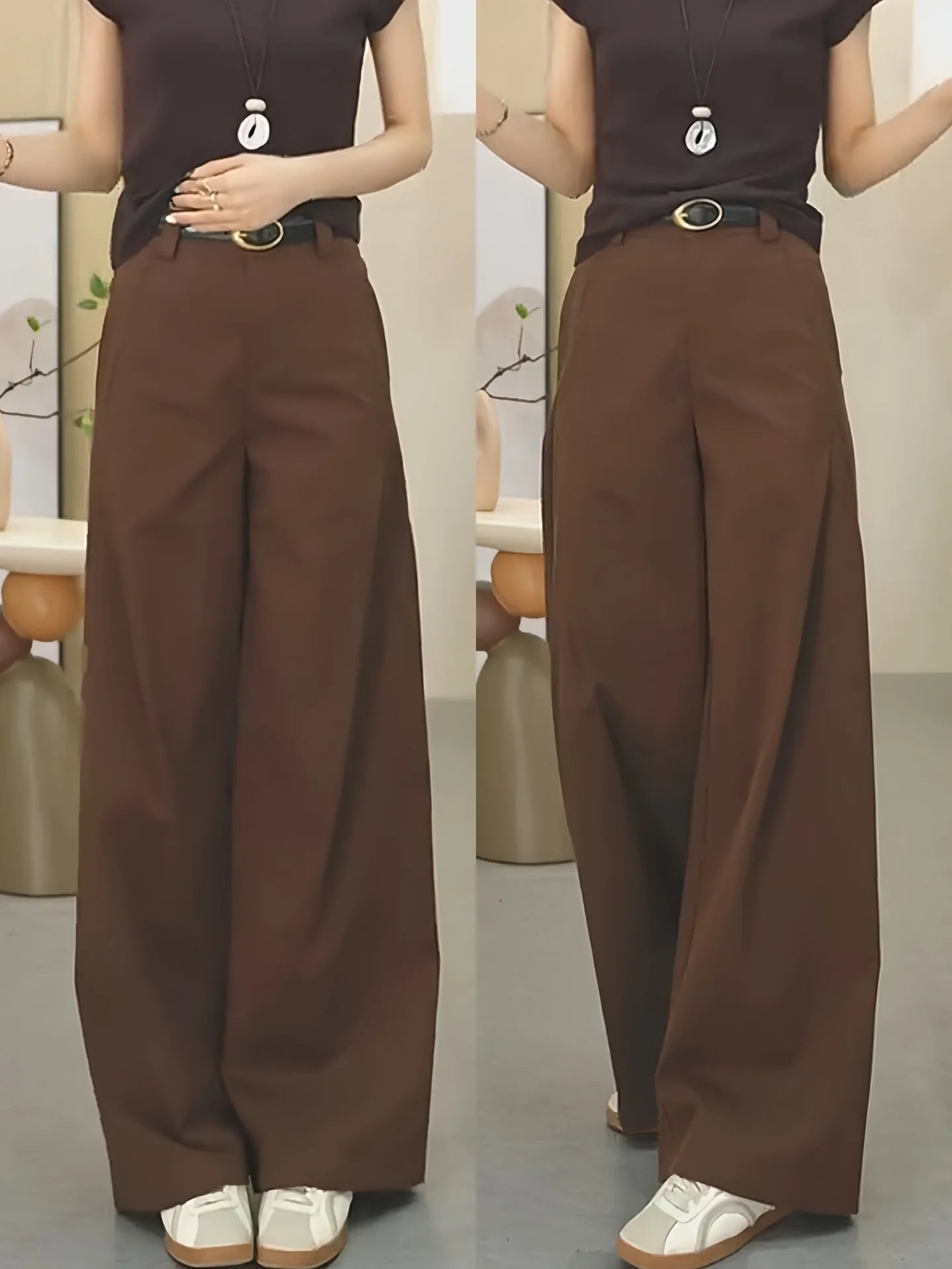 Stylish Khaki Cargo Wide Leg Pant’s/Women's Autumn New Style/Loose Slimming Straight Leg Trouser’s.