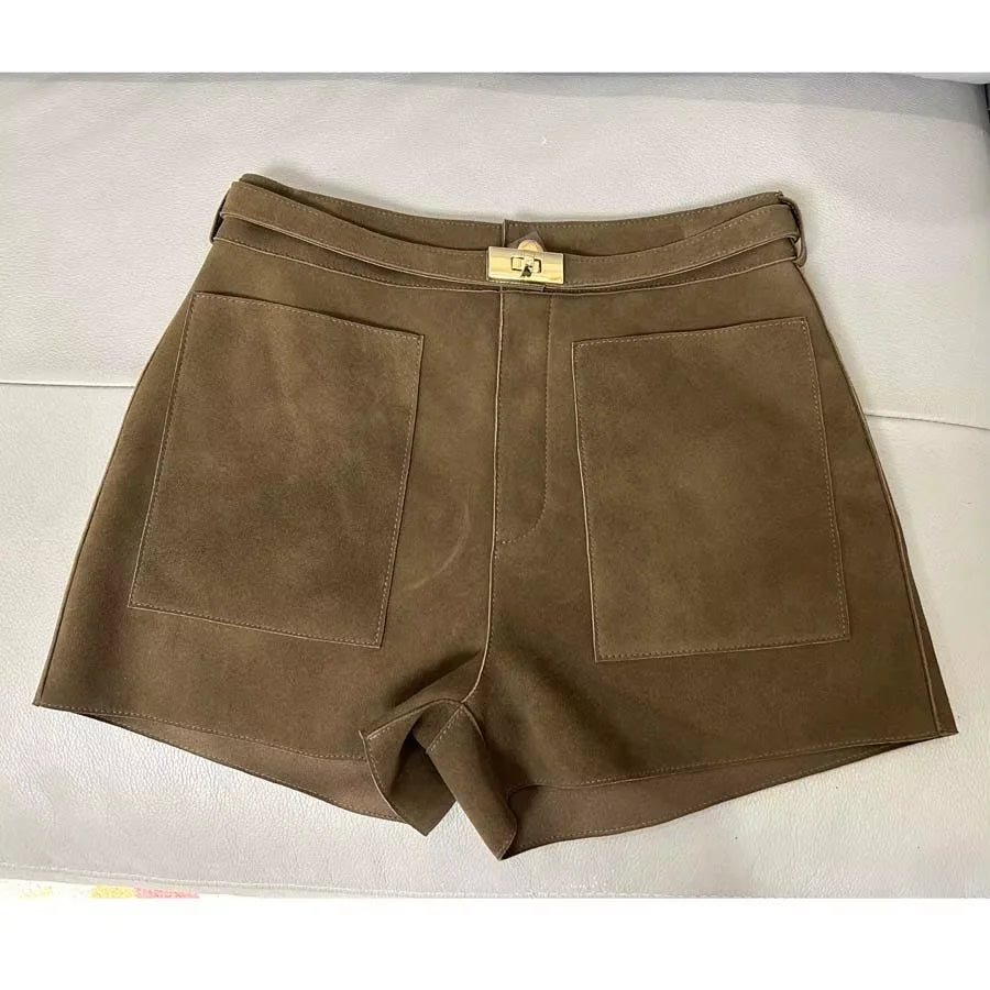 Luxury High-Waisted Faux Leather Tailored Shorts – Structured Designer-Inspired Statement Piece
