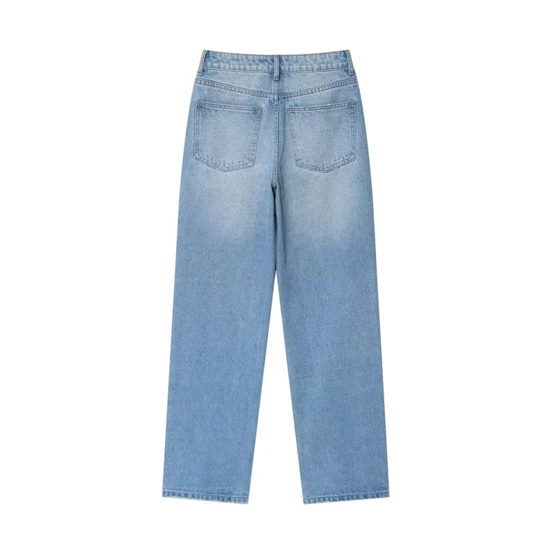 Women’s High-Waisted Straight-Leg Jeans – Classic Relaxed Fit Denim Pants