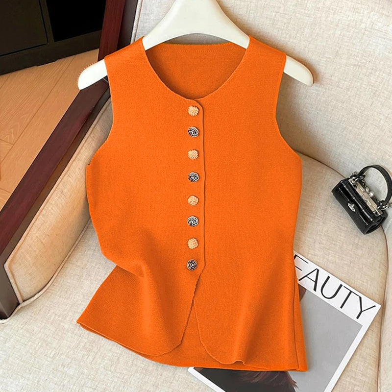 Chic Vests Elegant Waistcoat/V-neck Top’s/Casual/Outwear Sleeveless Slim/Knitted Vest All-match Streetwear.