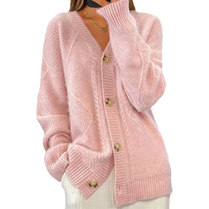 Solid Color Long-Sleeved  V Neck Knitted Cardigan/Breasted Women Top Fashion/Jacquard Sweater Versatile Coat Female.