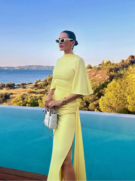 Hollow Out Solid Split Hem Maxi Dress/Fashion Long Sleeve Backless Dress/New Lady Daily High Street Robes.