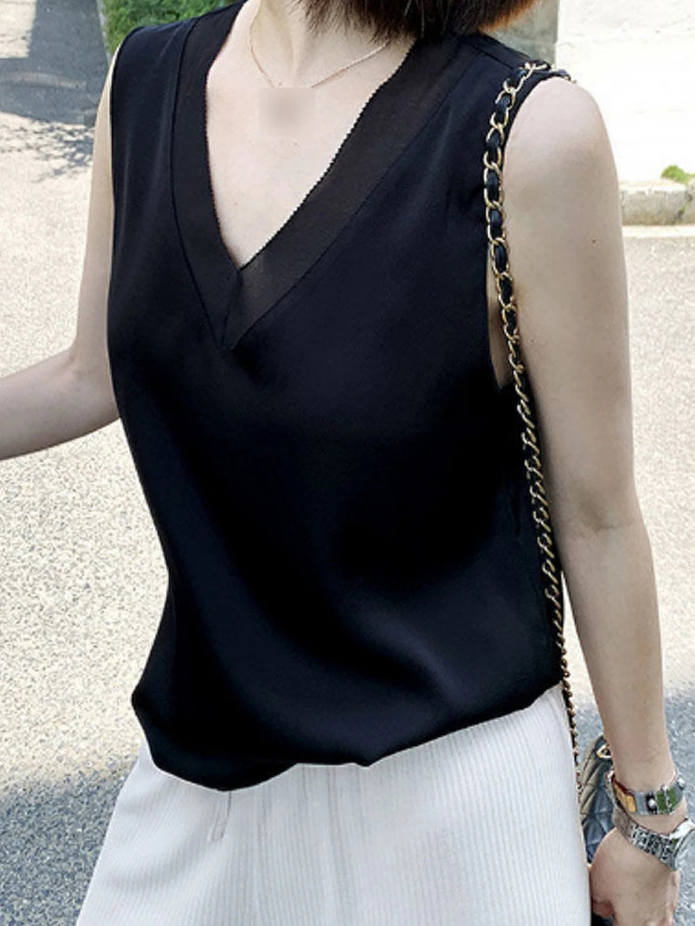Stunning Satin Silk Blouses/High Quality Vintage Shirt/Champage Silver White Silk Tops.
