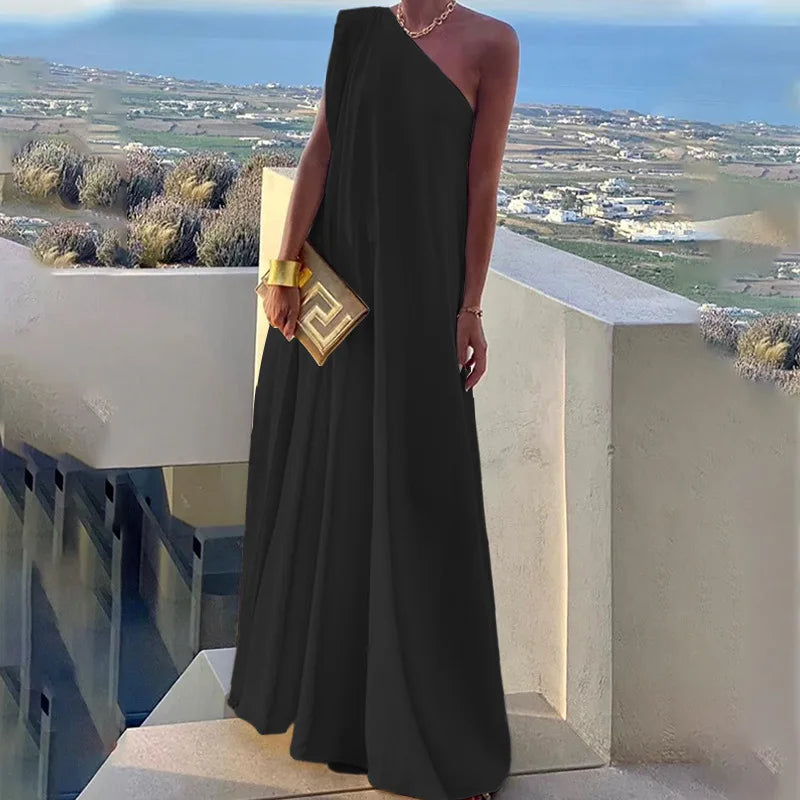 Elegant Women Loose Party Dress/Female Luxurious Sexy One Shoulder/ Celebrity Guest Cocktail Evening/Long Dress Robe.