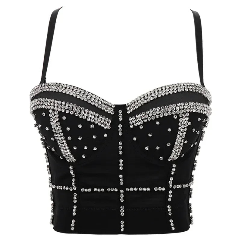 Fashion Sequined Tank Top/Shiny Shaper Push Up Bra/Sexy Halter Cropped Top/Bralette Corset Camis.