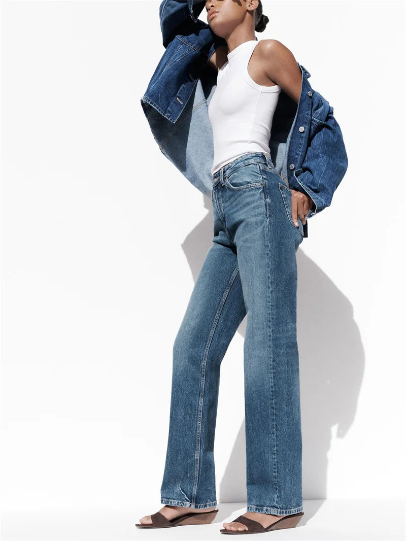 Women’s High-Waisted Straight-Leg Jeans – Classic Relaxed Fit Denim Pants