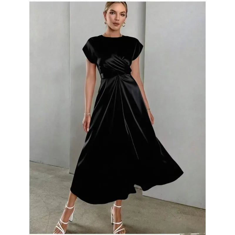 Elegant Corset Party Dress. Elegant Short Sleeve O Neck Bandage Satin Long Evening Guest Gala Cocktail Guest Dress