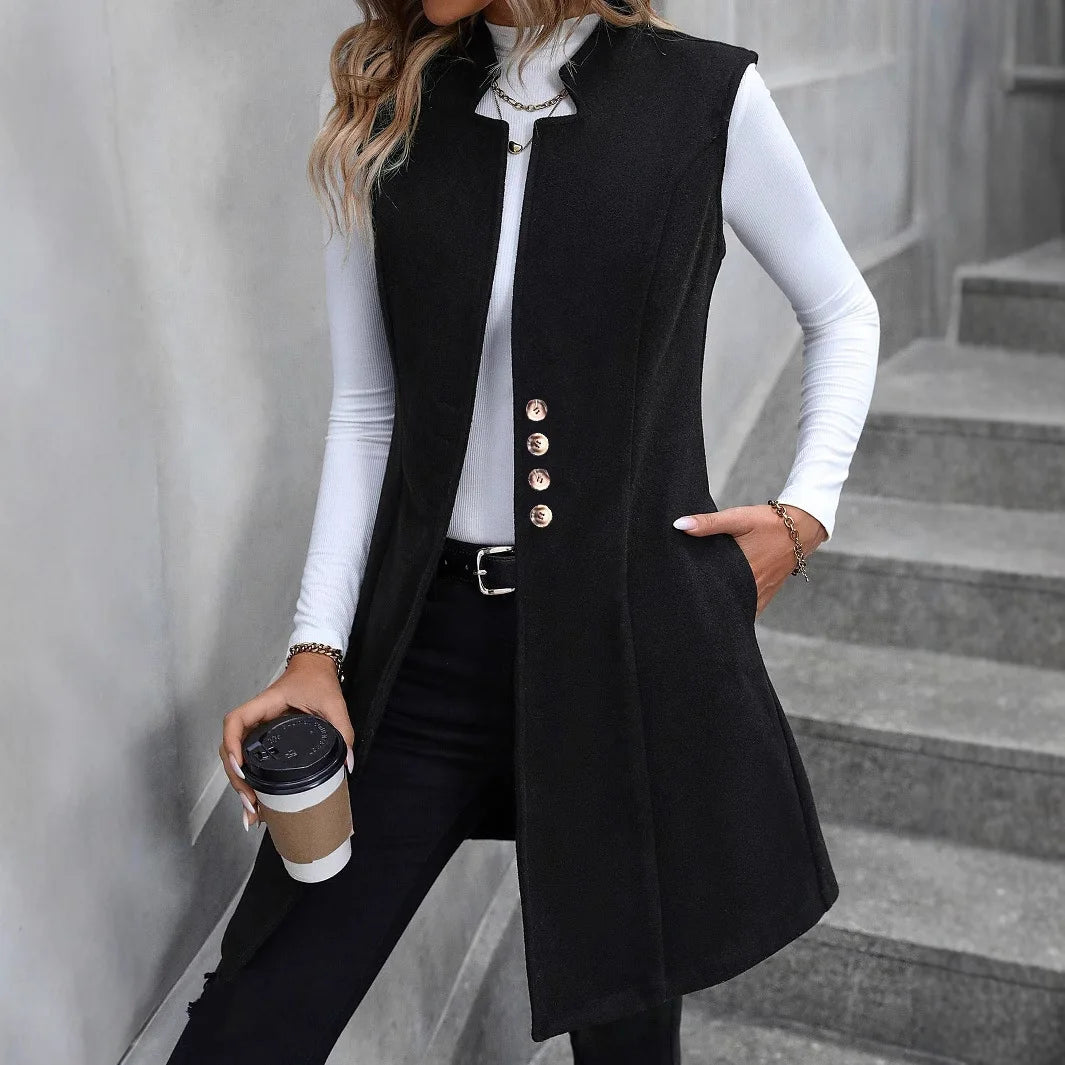 New  Fashion Women's Vest/Sleeveless Single-breasted/Trendy Long Vests Female Clothes Coats Tops.