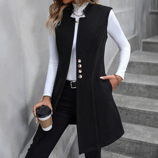 New  Fashion Women's Vest/Sleeveless Single-breasted/Trendy Long Vests Female Clothes Coats Tops.