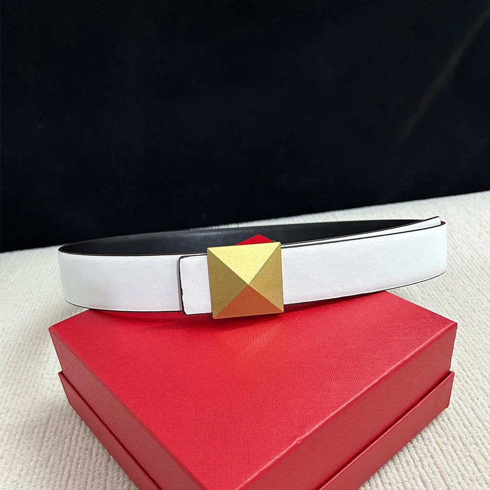 Luxury Brown Leather Belt with Gold Geometric Buckle | Women’s Statement Waist Belt