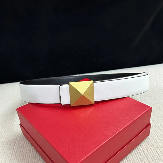 Luxury Brown Leather Belt with Gold Geometric Buckle | Women’s Statement Waist Belt