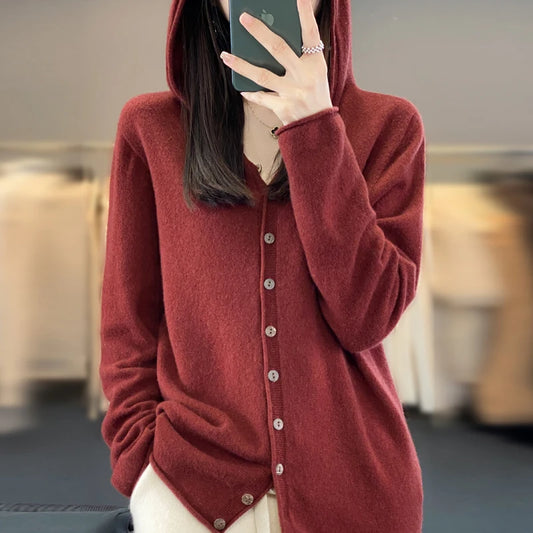 Women’s Soft Knit Hooded Button-Up Cardigan | Cozy Lightweight Hoodie Sweater for Fall & Winter | Casual Chic Layering Top