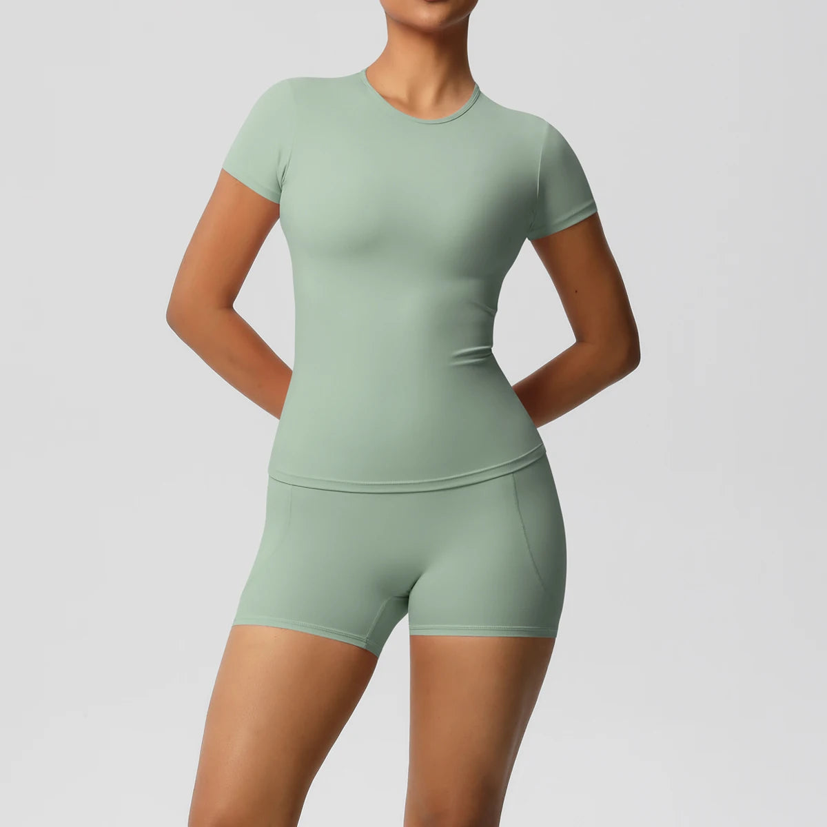 Workout Sportswear 2Pcs Piece Set/Female Yoga Shirt Push Up Workout Clothes/Women Outdoors Sport  High Waist  Fitness Sport Shorts.