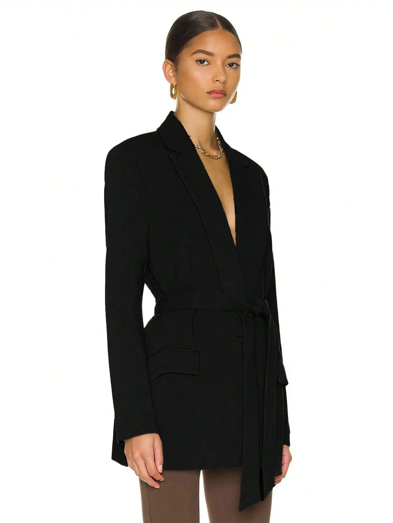 Classic Fitted Tie-Waist Blazer/Elegant Style Knitted Blazer/Jacket/Office Work Lady Fashion/Best For  Commuting.