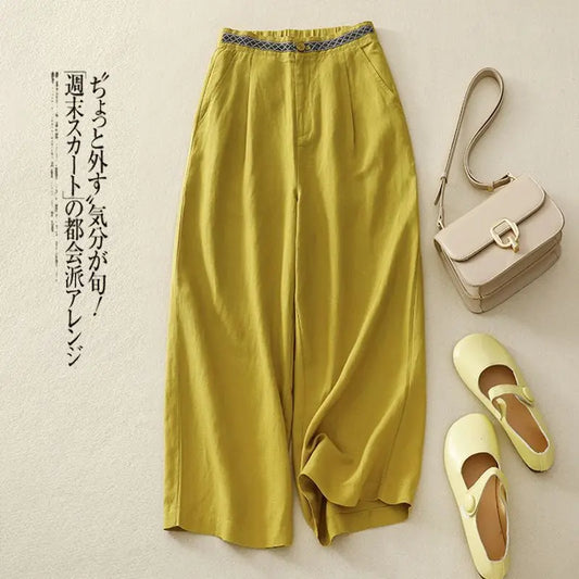 Comfy Linen Wide Leg Pants/Loose Flowy Versatile Cropped Trousers.