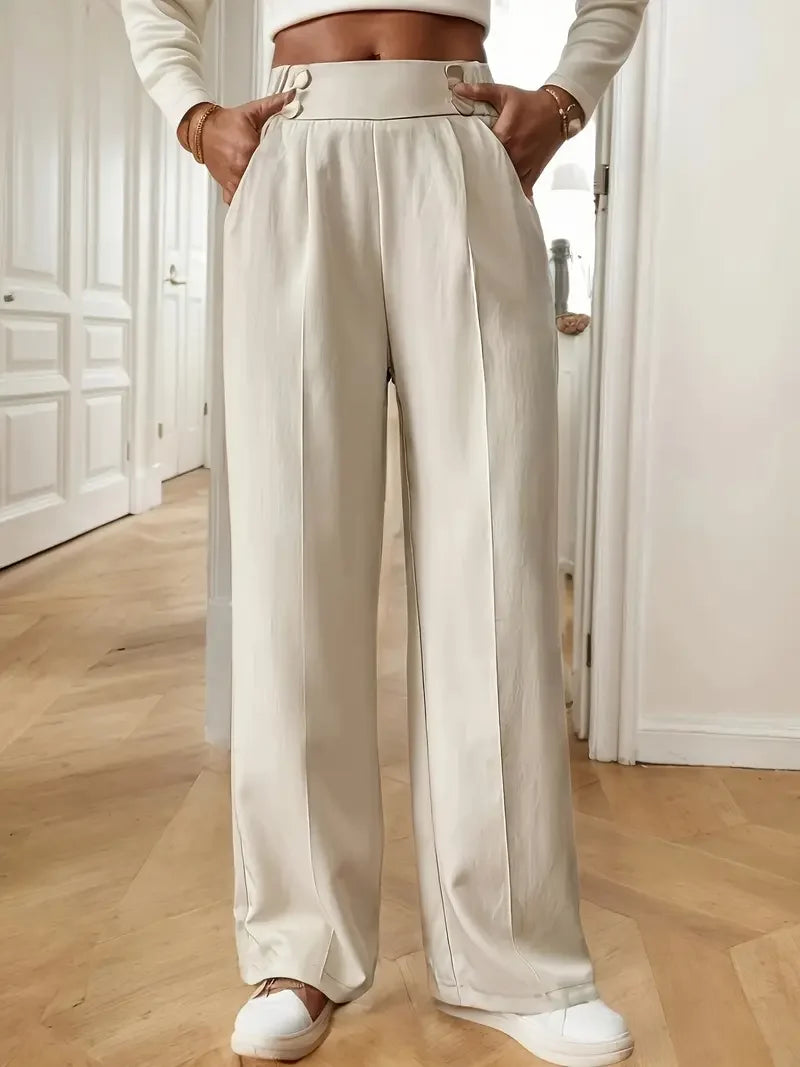 Well Fitted High Waist Pant’s/Wide Leg Pant’s/Flow Floor-Length Trousers/Minimalist Straight Fit Lounge/Elastic Waist Pocketed Pant’s.