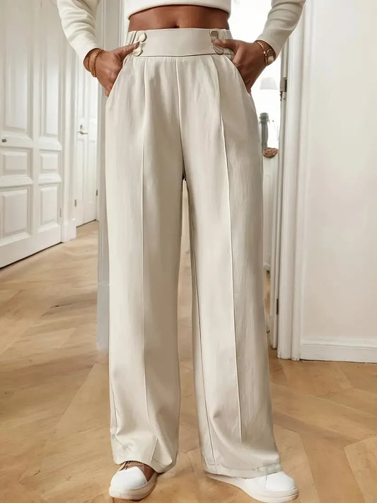 Well Fitted High Waist Pant’s/Wide Leg Pant’s/Flow Floor-Length Trousers/Minimalist Straight Fit Lounge/Elastic Waist Pocketed Pant’s.