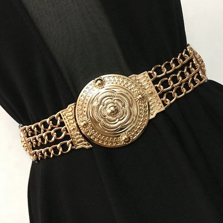 Flower Golden Belt’s/Fashion Ladies Floral/Elastic Metal Waist Belt/Female Golden Chain Belt.