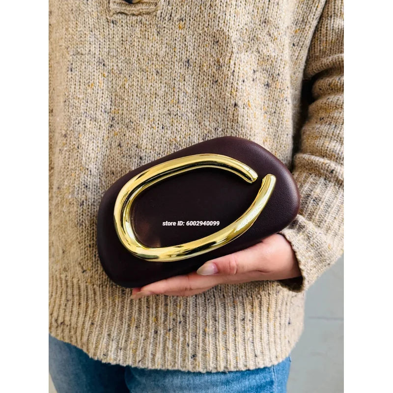 Gold Closure Box Clutch/Solid Shell Shaped Purse/Luxury Nylon Purse.