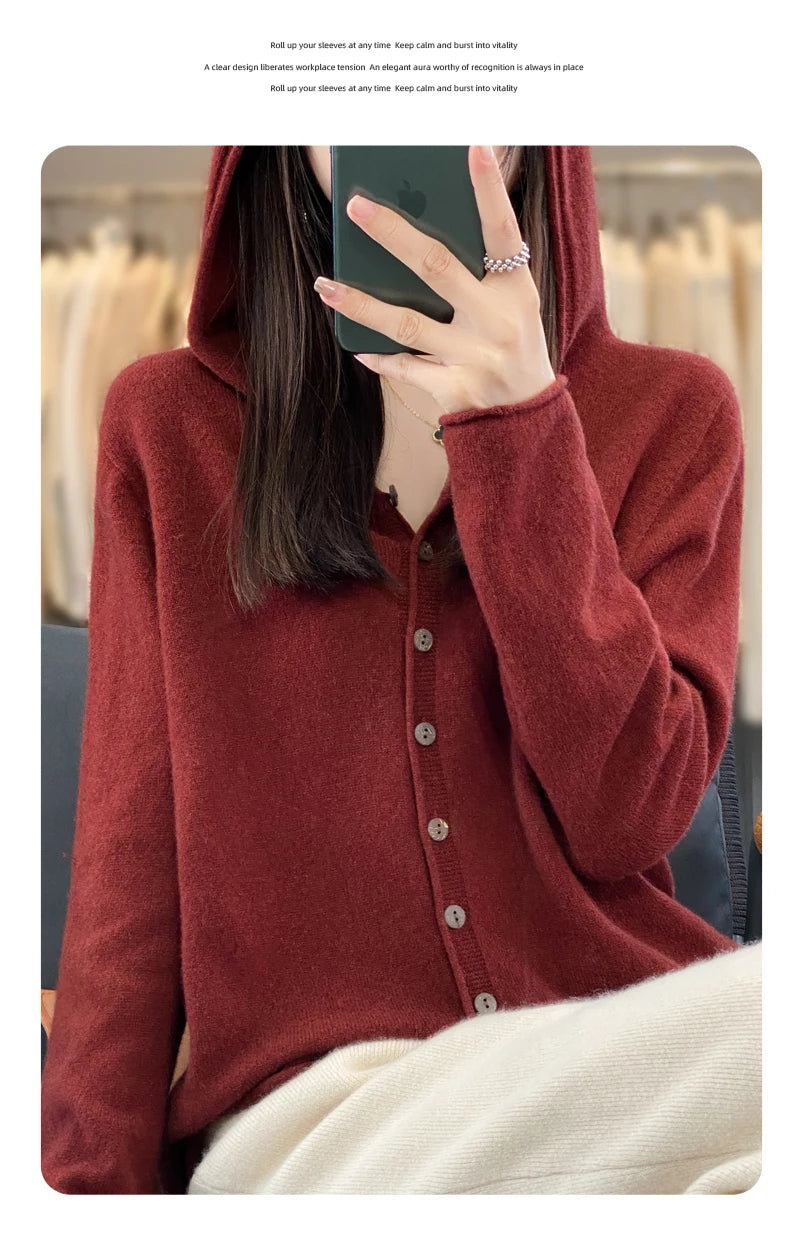 Women’s Soft Knit Hooded Button-Up Cardigan | Cozy Lightweight Hoodie Sweater for Fall & Winter | Casual Chic Layering Top