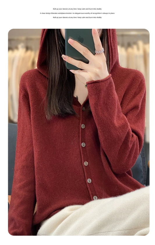 Women’s Soft Knit Hooded Button-Up Cardigan | Cozy Lightweight Hoodie Sweater for Fall & Winter | Casual Chic Layering Top