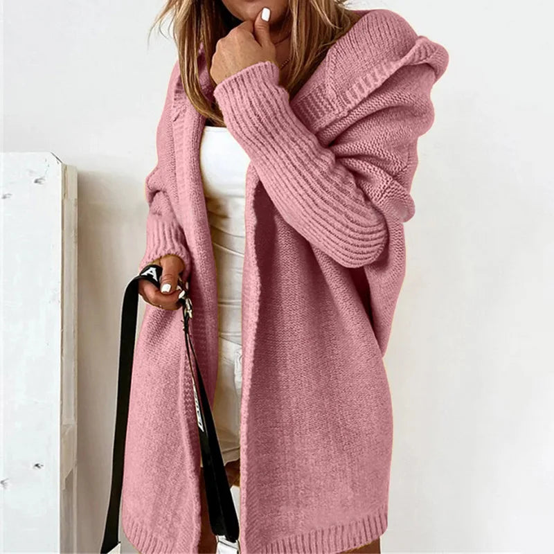 Two Tone Hooded Knit Cardigan for Women | Long Winter Patchwork Sweater | Modern Blend Boutique