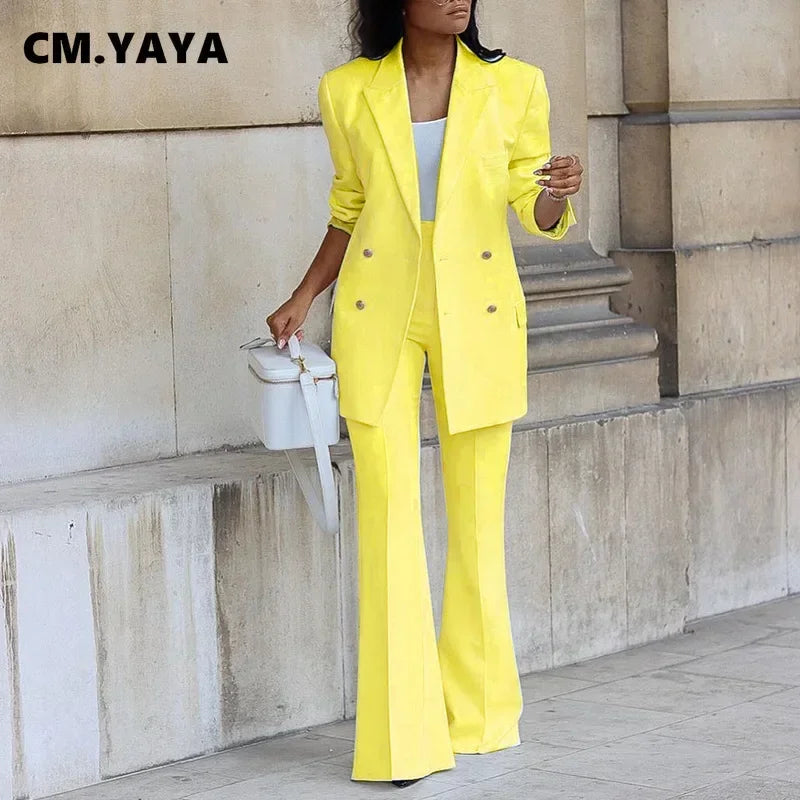 Elegant Women's Tracksuit/Double Breasted Blazers and Straight Flare Pants Suit/Matching Two 2 Piece Set Outfit’s.