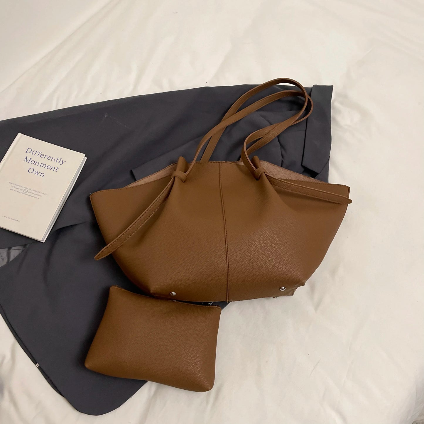 Branded Designer Shoulder Tote Bags For Women Soft PU Leather 2-IN-1 Big Capacity Shopper Tote Set|Luxury Designer Handbags