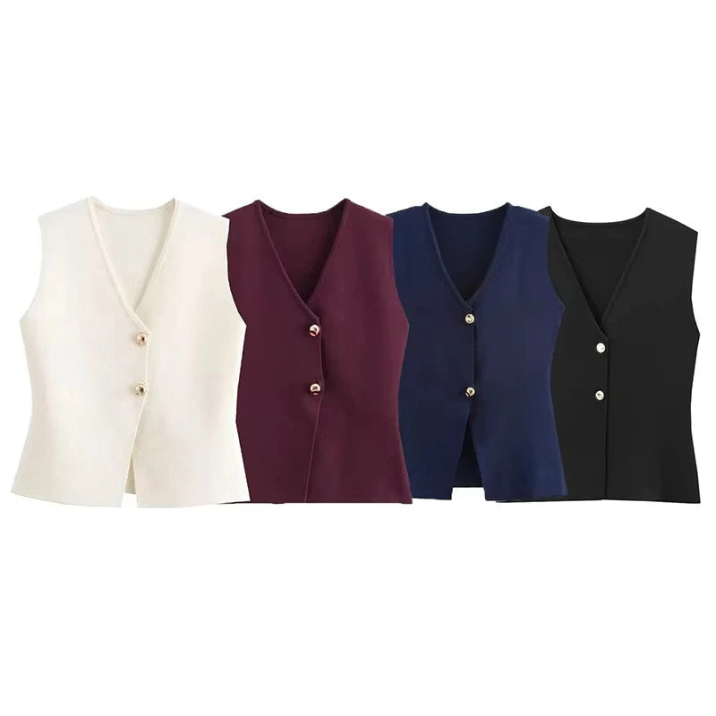Solid Knit Vest Top/Cropped Sleeveless/Top Female Holiday Knitted Short Tops/Tatting Craft.