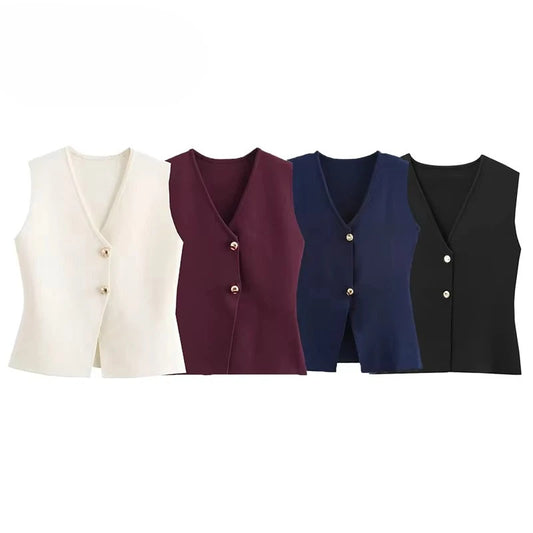 Solid Knit Vest Top/Cropped Sleeveless/Top Female Holiday Knitted Short Tops/Tatting Craft.