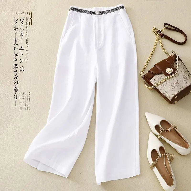 Comfy Linen Wide Leg Pants/Loose Flowy Versatile Cropped Trousers.