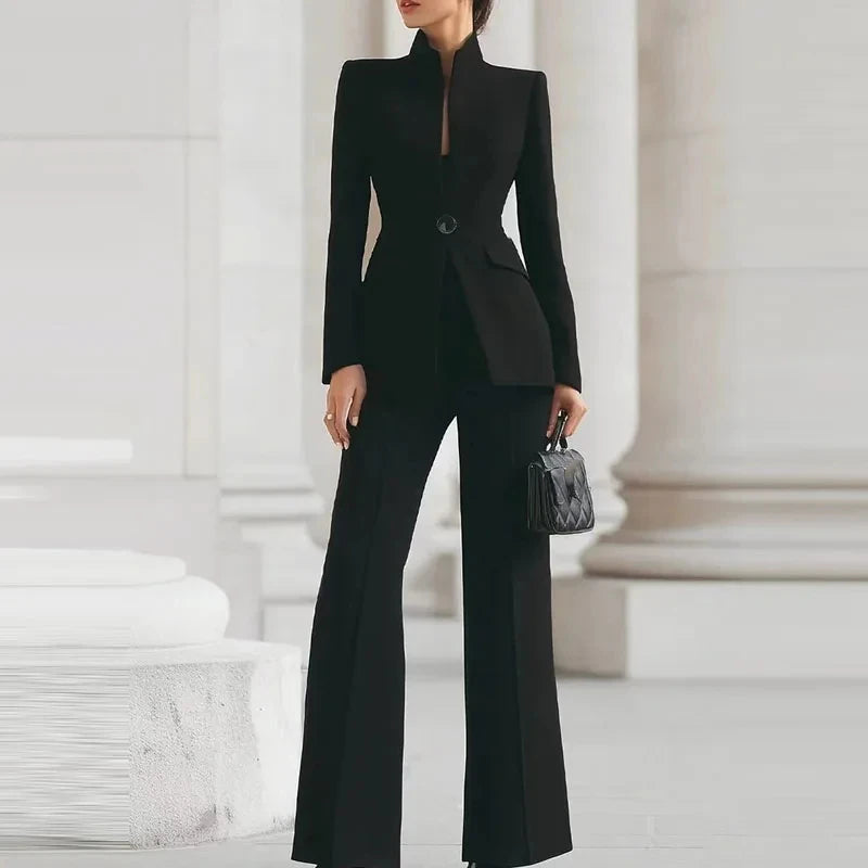 Elegant Tailored Long Sleeve Blazer & Wide-Leg Pant Suit Set – Timeless Professional Luxury Outfit for Women | Modern Blend Boutique