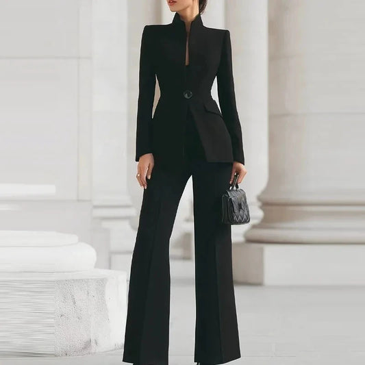 Elegant Tailored Long Sleeve Blazer & Wide-Leg Pant Suit Set – Timeless Professional Luxury Outfit for Women | Modern Blend Boutique