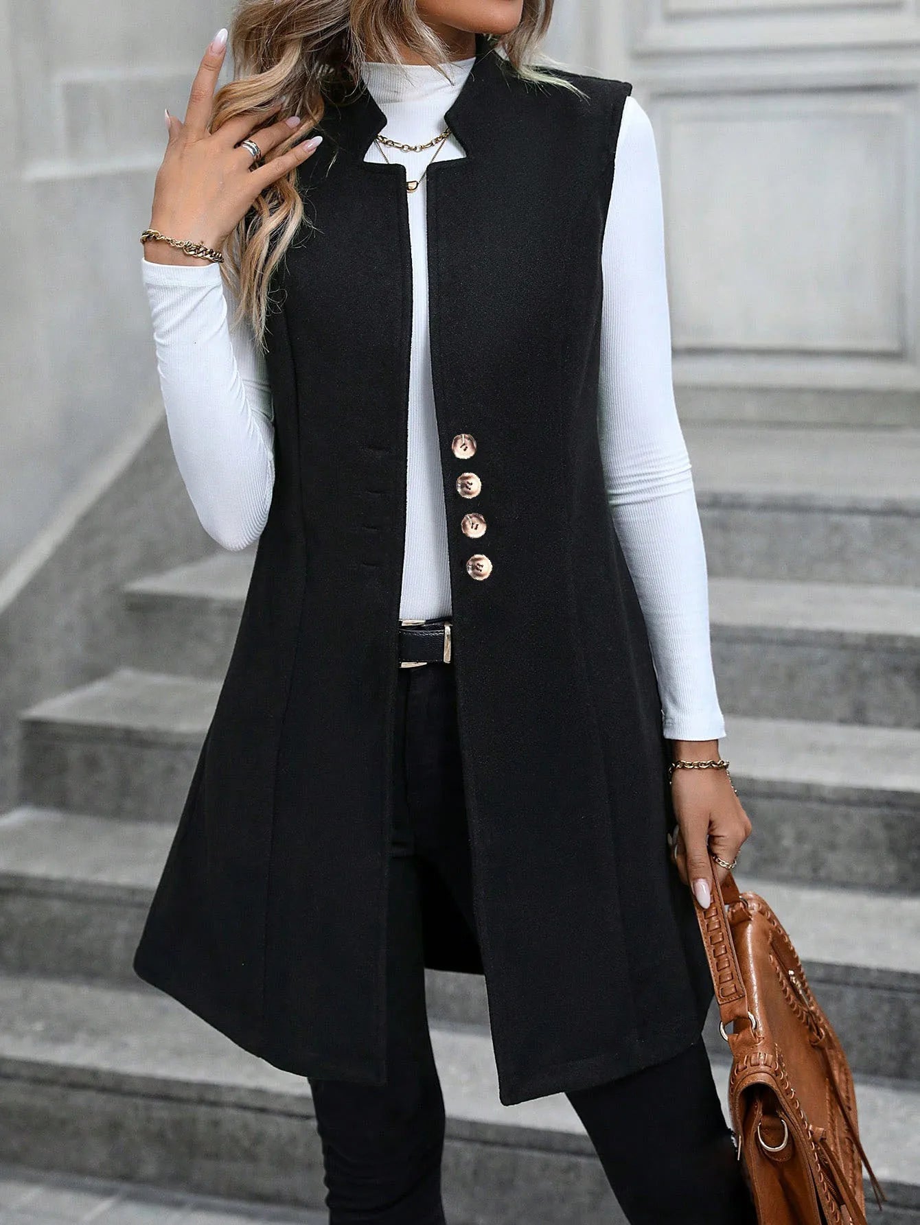 New  Fashion Women's Vest/Sleeveless Single-breasted/Trendy Long Vests Female Clothes Coats Tops.