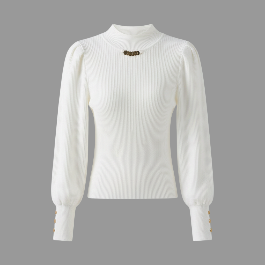 Elegant Solid Colored Button Sleeve Sweater’s/Women's Clothing/Autumn Winter Loose All-match Pullover’s.