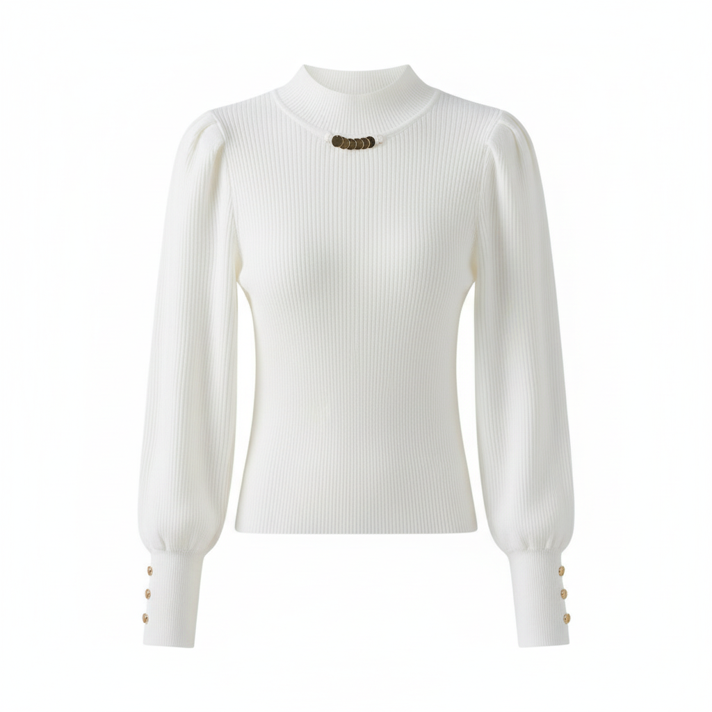 Elegant Solid Colored Button Sleeve Sweater’s/Women's Clothing/Autumn Winter Loose All-match Pullover’s.