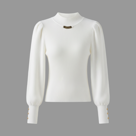 Elegant Solid Colored Button Sleeve Sweater’s/Women's Clothing/Autumn Winter Loose All-match Pullover’s.