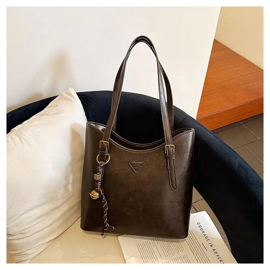 Women’s PU Leather Shoulder Tote Bag – Elegant Structured Handbag with Gold-Tone Accents | Modern Blend Boutique