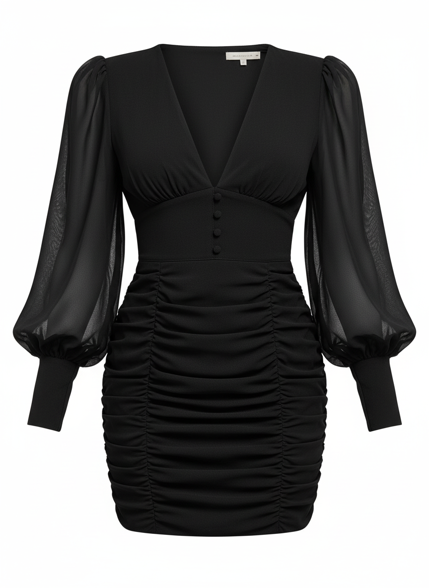 Cocktail Body~Con Mesh Dress/Elegant Deep V-Neck Body-con/Puff Mesh Evening Formal Maxi Mermaid Dress.