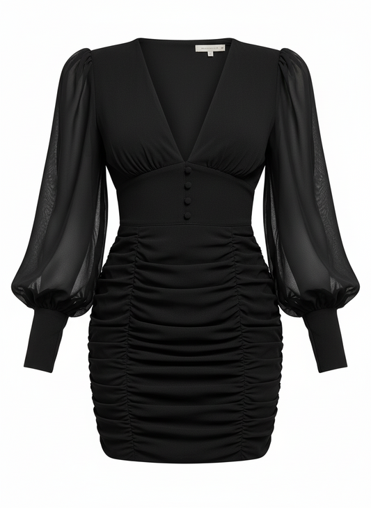 Cocktail Body~Con Mesh Dress/Elegant Deep V-Neck Body-con/Puff Mesh Evening Formal Maxi Mermaid Dress.