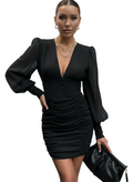 Cocktail Body~Con Mesh Dress/Elegant Deep V-Neck Body-con/Puff Mesh Evening Formal Maxi Mermaid Dress.