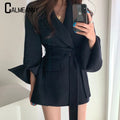Styled Woolen Jacket/Women Lace-up Chic Thicken Blended Edition/Elegant Lapel Long Length Winter Coat.