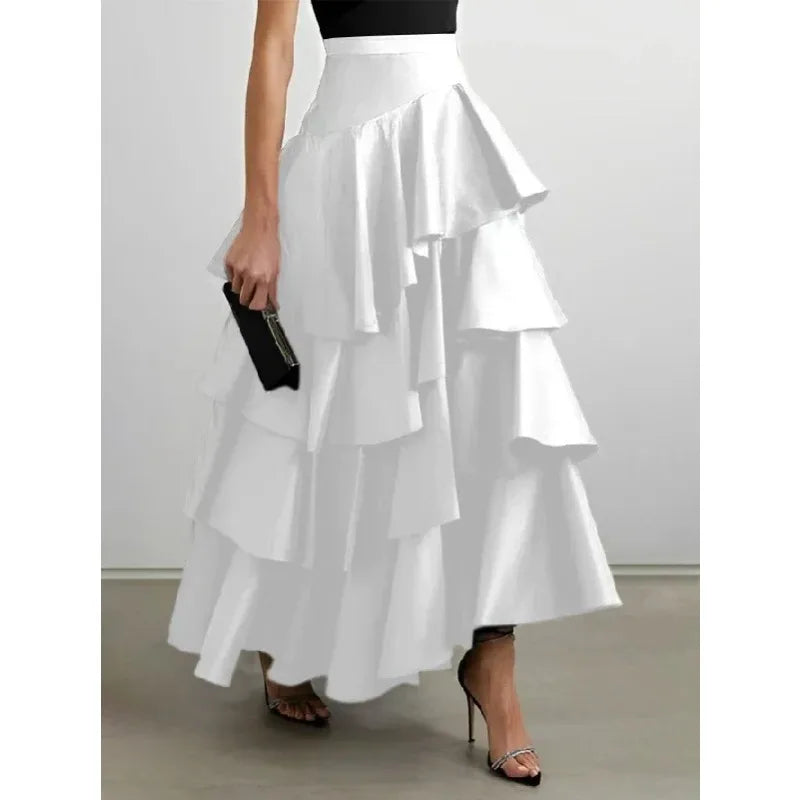 Elegant Midi Skirt’s/Autumn Falbala Swing Party/A-Line Classic/Vintage High Waist Skirt’s/Black/White.