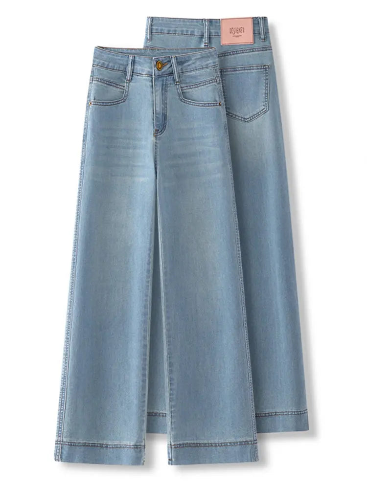 Women’s High-Waist Wide-Leg Jeans | Retro Straight-Leg Denim Pants | Light & Dark Wash