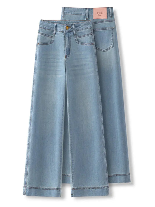 Women’s High-Waist Wide-Leg Jeans | Retro Straight-Leg Denim Pants | Light & Dark Wash