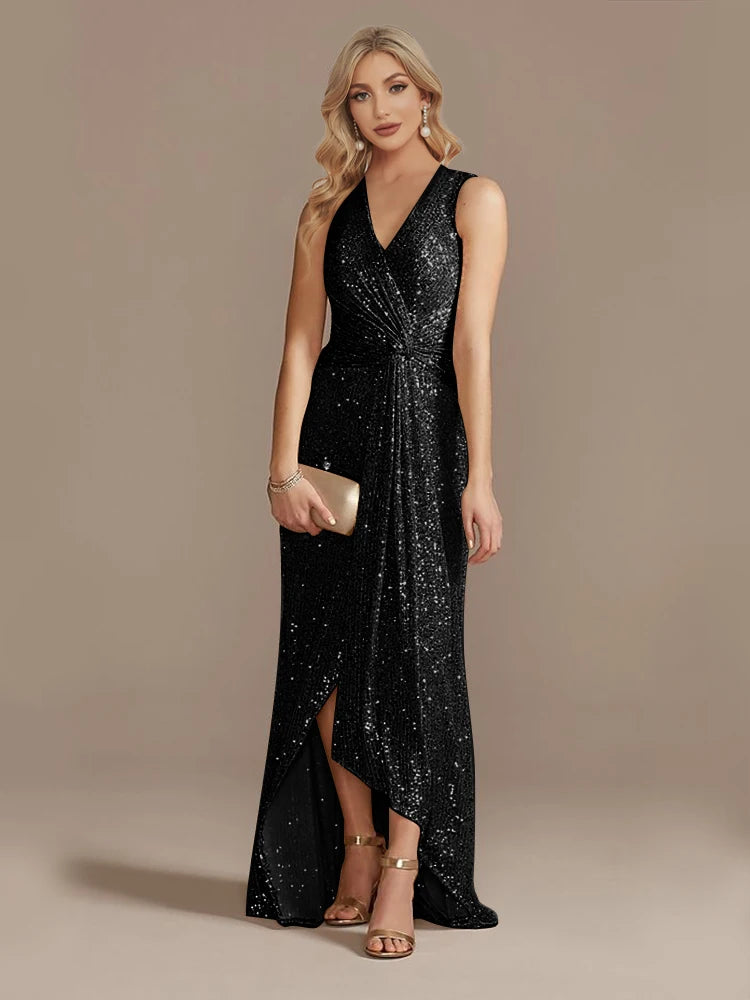 Luxury Floor Length V-Neck Evening/ Dresses Elegant Slit Party Women/Sequins Formal Cocktail Prom Gowns.