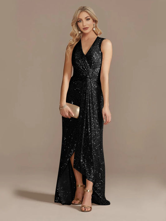 Luxury Floor Length V-Neck Evening/ Dresses Elegant Slit Party Women/Sequins Formal Cocktail Prom Gowns.